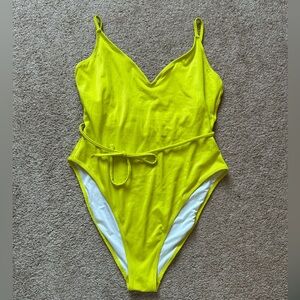 Old Navy Like New Textured- Rib V-Neck Tie Waist One Piece Swimsuit